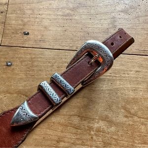 Vintage Western Cowgirl Brighton Brown Leather Belt with Silver Conchos